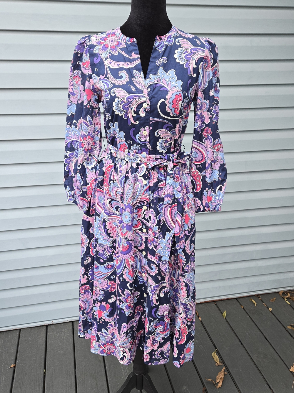 NWT Talbots Paisley Cotton Midi Shirt Dress 2 | Purple Pink Navy Boho Preppy
